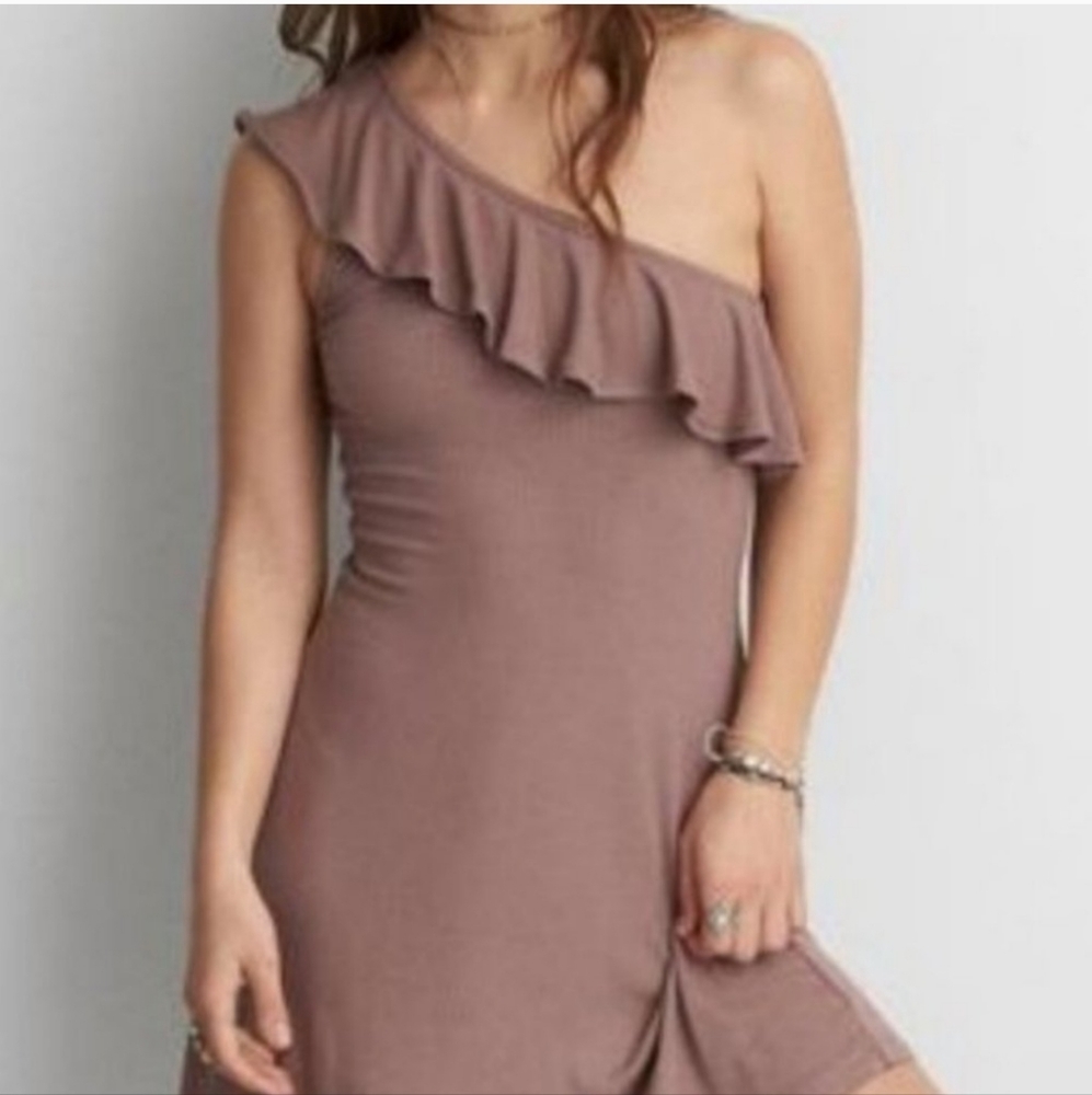 Mauve One Shoulder Ruffle Dress